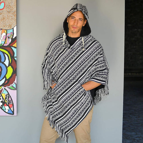 - Mens Poncho Hooded | 100% Cotton & Reversible | Mexican Poncho Men Baja Hoodie Winter Pancho Warm Cape Cowboy